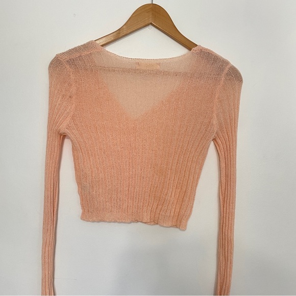 Em & Elle Knit Cropped Peach Fitted Button Front Cardigan Sweater - Picture 6 of 6